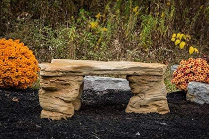 Cast Stone Petrified Rock Bench - 3 Piece Concrete Patio Furniture, Hand Sculpted Fine Cast Stone