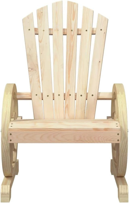 Patio Adirondack Chair with Wagon-Wheel Shape, Wooden Wagon Wheel Chair for Garden Country Yard, Solid Wood Fir,-540