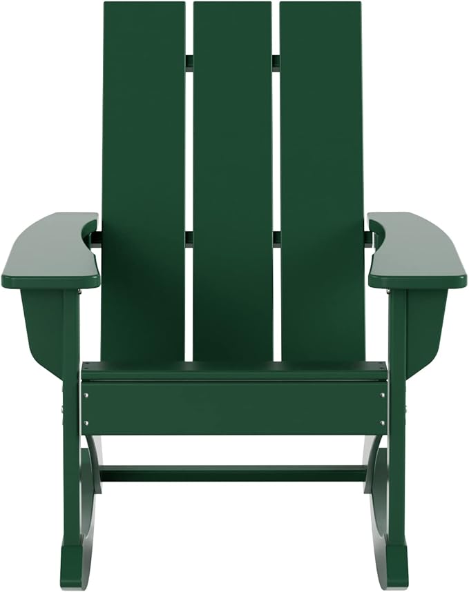 WO WESTIN OUTDOOR HDPE Shoreside Modern Rocking Poly Adirondack Chair (Set of 2),Dark Green