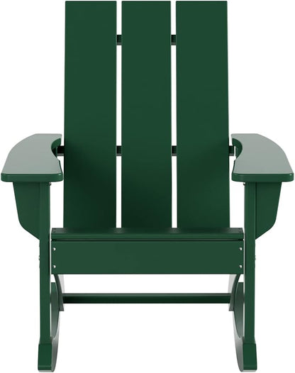 WO WESTIN OUTDOOR HDPE Shoreside Modern Rocking Poly Adirondack Chair (Set of 2),Dark Green