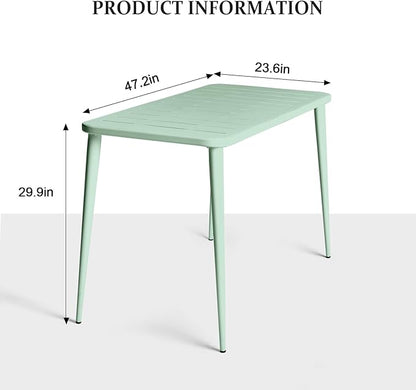 Modern Patio Table for 4-6 People Metal Dining Table for Outdoor&Indoor Office Computer Meeting Desk Home Cafe Table Lawn Backyard Balcony Kitchen Office 47.2" Lx23.6 Wx30 H(Green)