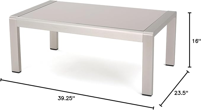 Christopher Knight Home Cape Coral Outdoor Aluminum Coffee Table with Glass Top, Silver