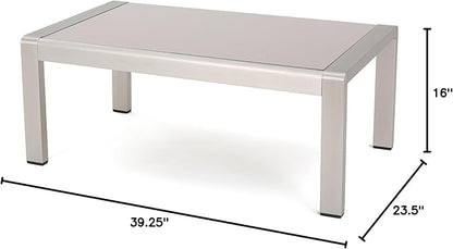 Christopher Knight Home Cape Coral Outdoor Aluminum Coffee Table with Glass Top, Silver