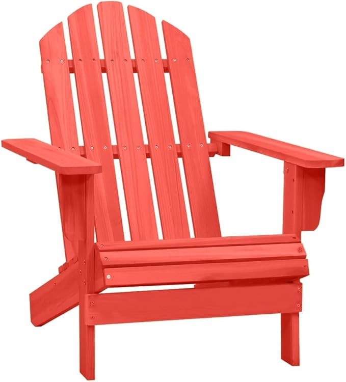 Red Solid Fir Wood Adirondack Chair Outdoor Patio Lounge Furniture Comfortable Ergonomic Design for Garden Beach - Photo 1