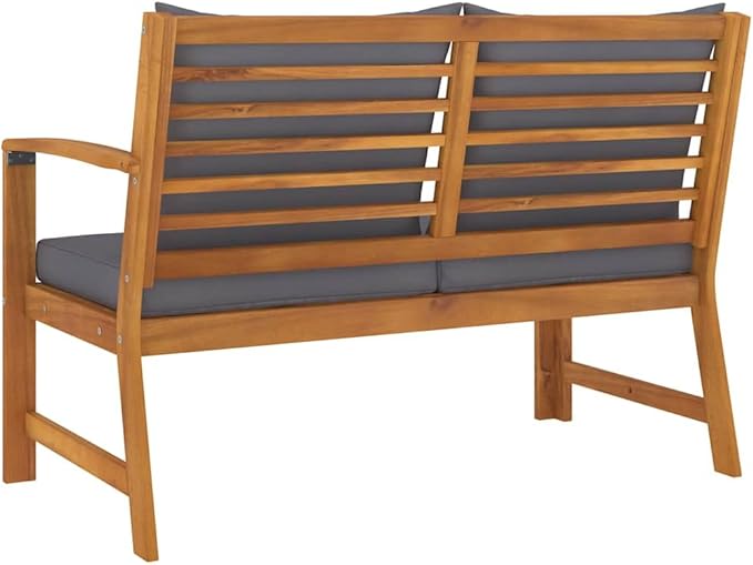Dark Grey Solid Acacia Wood Outdoor Sectional Bench 45.1 Inch with Cushions, Durable Garden Furniture for Patio Balcony Backyard Seating