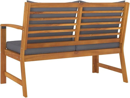 Dark Grey Solid Acacia Wood Outdoor Sectional Bench 45.1 Inch with Cushions, Durable Garden Furniture for Patio Balcony Backyard Seating