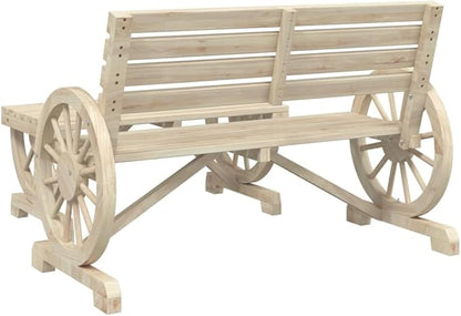 vidaXL 2-Piece Solid Fir Wood Patio Lounge Set - Durable Outdoor Garden Bench with Ergonomic Seating, Wagon-Wheel Armrests, and Rectangular Coffee Table