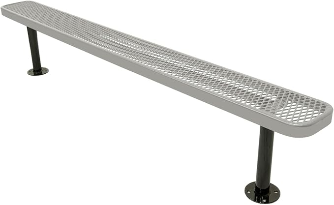 COATEDOUTDOORFURNITURE Heavy-Duty Outdoor Bench Thermoplastic Coated, Expanded Metal, Commercial-Grade Seating, Made in America (Surface Without Back, 8 Ft, Textured Grey)