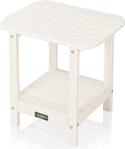 VINGLI HDPE Outdoor Side Table, Waterproof 2-Tier Patio Side Table End Tables for Patio Deck Porch Backyard Pool (White)