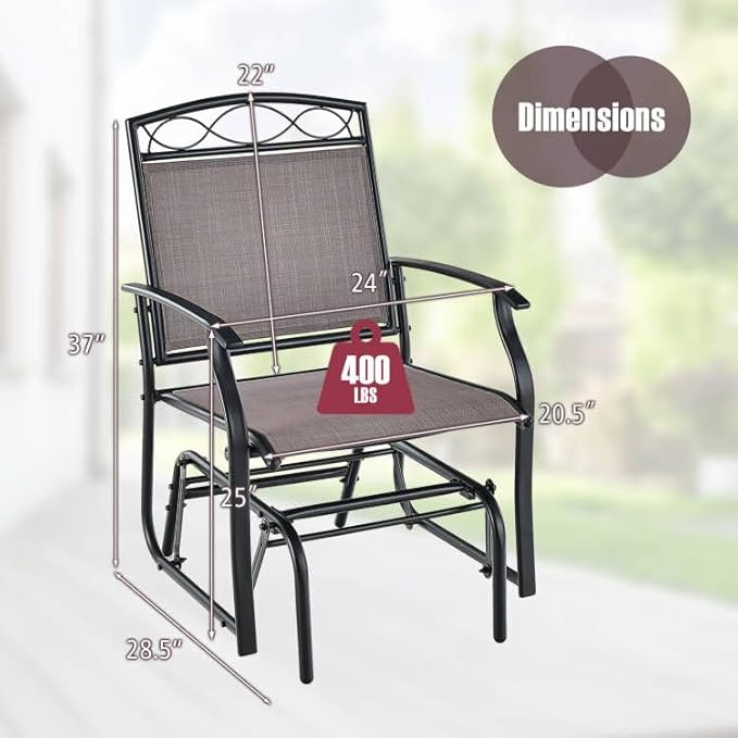 Giantex Patio Glider Chairs Set - 2 PCS Gliding Rocking Chairs w/Weather-Resistant Fabric, Heavy-Duty Metal Frame, 400 Lbs Weight Capacity, Outdoor Swing Glider for Garden, Yard, Poolside (2, Brown)