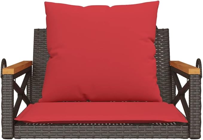 Brown and Red Patio Swing Bench with Cushions, Modern Outdoor Furniture for Garden or Balcony, Comfortable Seating - Photo 5