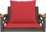 Brown and Red Patio Swing Bench with Cushions, Modern Outdoor Furniture for Garden or Balcony, Comfortable Seating - Photo 5