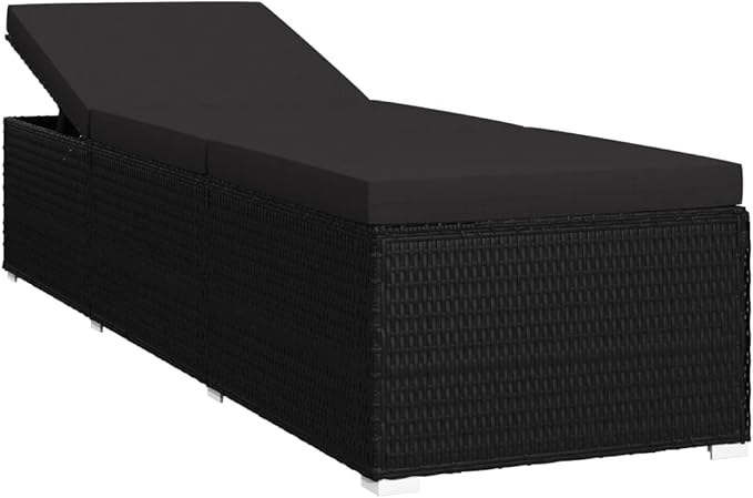 Poly Rattan Sun Lounger with Cushion Black Adjustable Reclining Outdoor Furniture for Patio Poolside Relaxation - Photo 3
