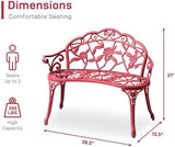 Red Patio Outdoor Park Loveseat Floral Bench for Garden Porch Deck Lawn Porch Path Yard Decor Made Cast Iron Anti-Rust - Photo 2