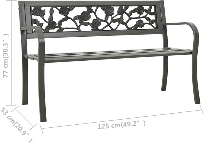 Patio Bench,Outside Bench,Yard Bench,Porch Bench,Metal Bench,Bench with Back,Park Benches,for Patio Furniture, Front Porch Decor and Outdoor Seating, 49.2" Steel Gray