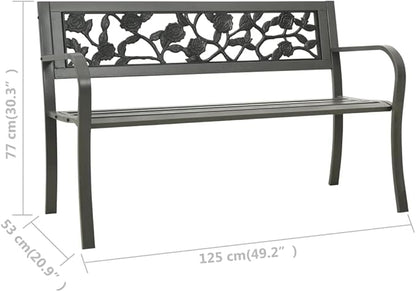 Patio Bench,Outside Bench,Yard Bench,Porch Bench,Metal Bench,Bench with Back,Park Benches,for Patio Furniture, Front Porch Decor and Outdoor Seating, 49.2" Steel Gray