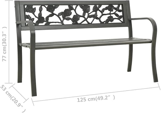 Patio Bench,Outside Bench,Yard Bench,Porch Bench,Metal Bench,Bench with Back,Park Benches,for Patio Furniture, Front Porch Decor and Outdoor Seating, 49.2" Steel Gray