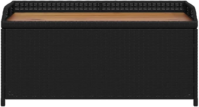 Outdoor Storage Bench 39.4 in Black Wicker Patio Seating for Garden Deck Balcony Front Porch Furniture Waterproof for Pillows & Garden Tools