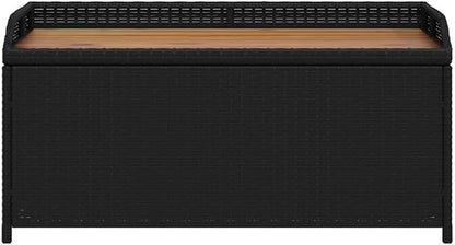 Outdoor Storage Bench 39.4" Acacia Wood Top UV-Resistant Rattan Seat 242.5 lb Capacity Black Modern Patio Bench for Garden Balcony Porch