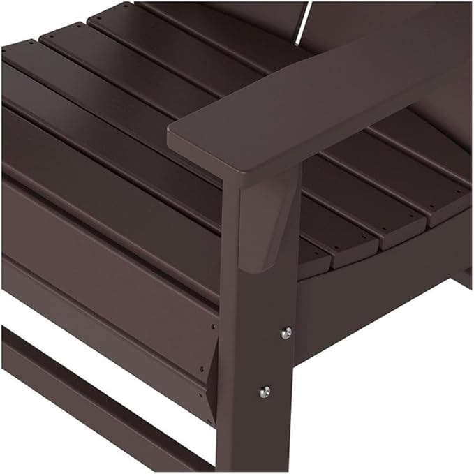 Costaelm Outdoor Adirondack Chair, HDPE Patio Balcony Chairs, Portside Seashell Nautical Curveback Adirondack Chair and Fire Pit Chairs, Dark Brown