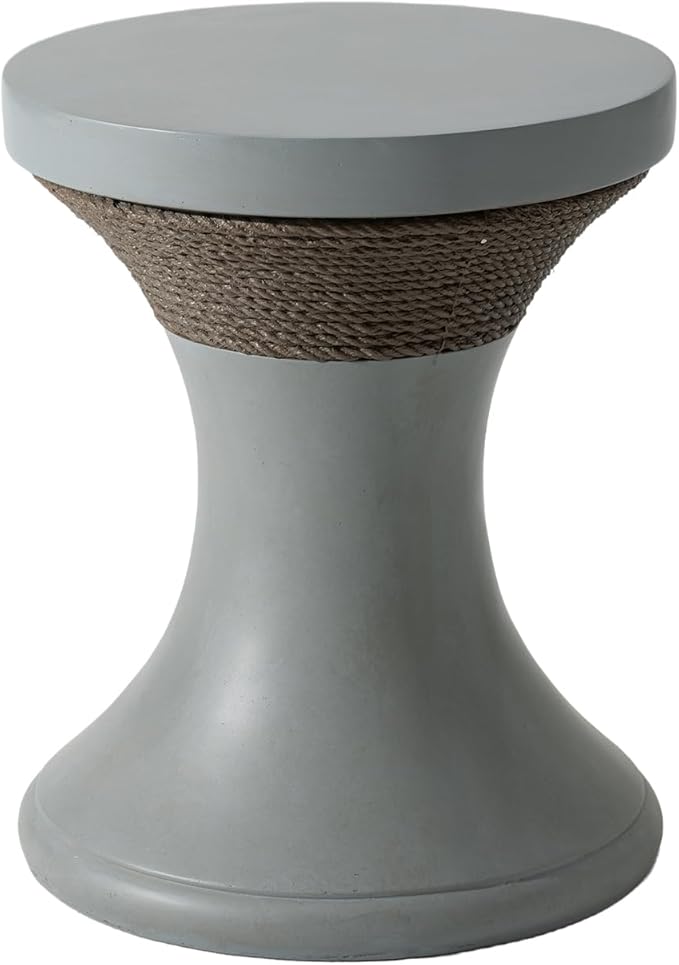 SUNBURY Concrete Side Table, 18" W Outdoor Side Table for Patio, Outdoor Accent Table w Faux Hemp Rope Design, Patio Side Table End Table in Dark Gray, Garden Stool for Pool, Deck, Yard