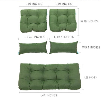 QILLOWAY Outdoor Patio Wicker Seat Cushions Group Loveseat/Two U-Shape/Two Lumbar Pillows for Patio Furniture,Wicker Loveseat,Bench,Porch,Settee of 5 (Dark Green)