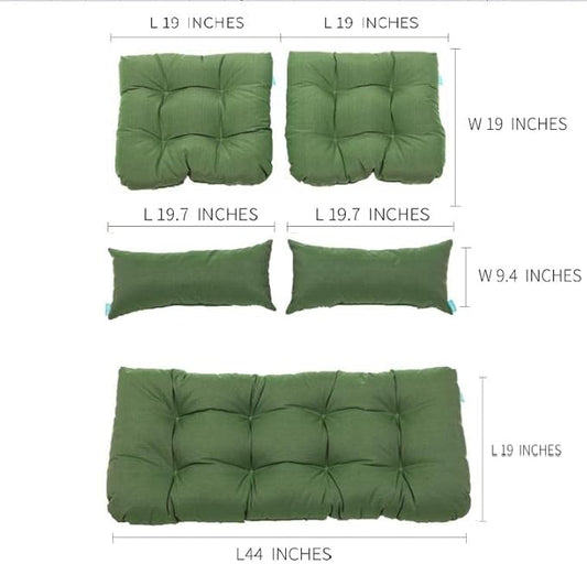 QILLOWAY Outdoor Patio Wicker Seat Cushions Group Loveseat/Two U-Shape/Two Lumbar Pillows for Patio Furniture,Wicker Loveseat,Bench,Porch,Settee of 5 (Dark Green)