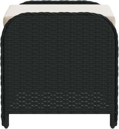 vidaXL Patio Stool - Black Poly Rattan Ottoman with Cream White Cushion - Outdoor Garden Deck Furniture