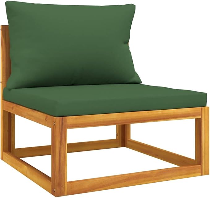 Garden Sofa Set, Natural Acacia Wood, Green Cushions, Modular Outdoor Seating for Patio Balcony Backyard