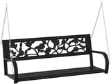Outdoor Garden Swing Bench for 2 Person, Steel Metal Porch Swing Chair with Rose Pattern Backrest - Photo 2