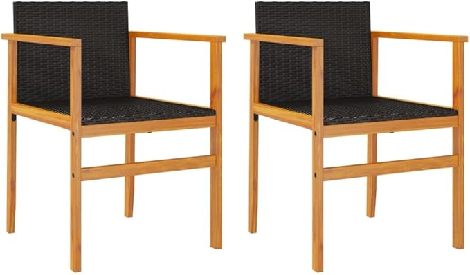 Patio Chairs 2 pcs Black Poly Rattan&Solid Wood Sillas para Patio Lawn Chairs for Dining Table Garden Chair for Picnic Study Courtyard Living Room