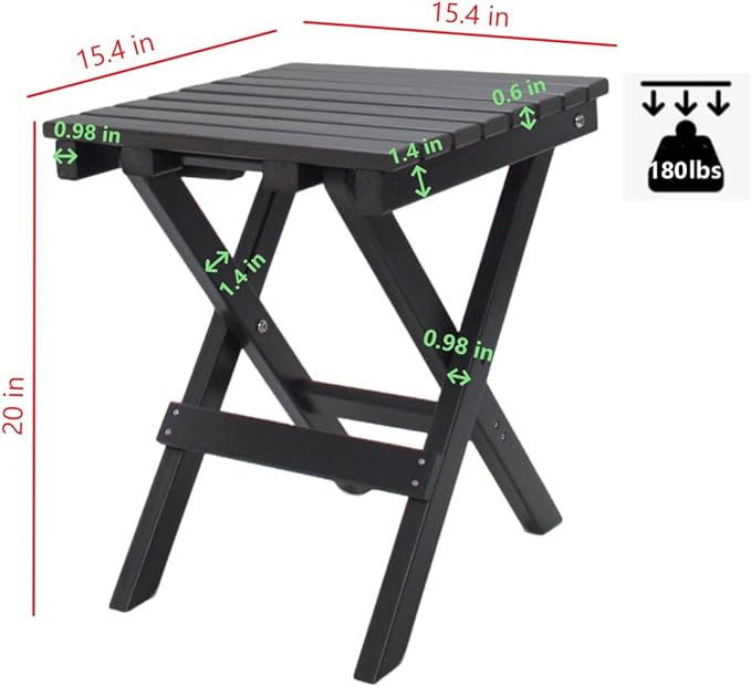 Outdoor Side Table Patio HDPE Small Outside Plastic Folding End Tables for Porch, Patio, Adirondack, Pool, Indoor, Deck - Photo 3