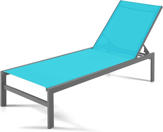 Giantex Patio Chaise Lounge Chair, Outdoor Sunbathing Chair Lawn Reclining Lounger with 6 Adjustable Position, Aluminium Frame, Outside Tanning Chairs for Deck,Yard, Pool Lounge Chairs (1, Turquoise)