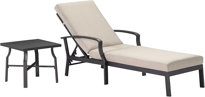 2 Pieces Lounge Chair Set, Outdoor Chaise Lounge Set, Never-Rust Aluminum Pool Lounge Set with Gray Cushion - Photo 1
