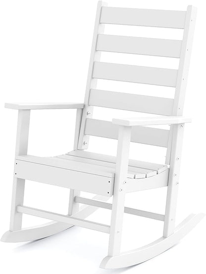 GREENVINES Outdoor-Rocking-Chair | HDPE Plastic | Patio Rockers | Porch Rocker Chairs | Shaker | Oversized | High Ladder Back | Big & Tall | PentaLuxe | White