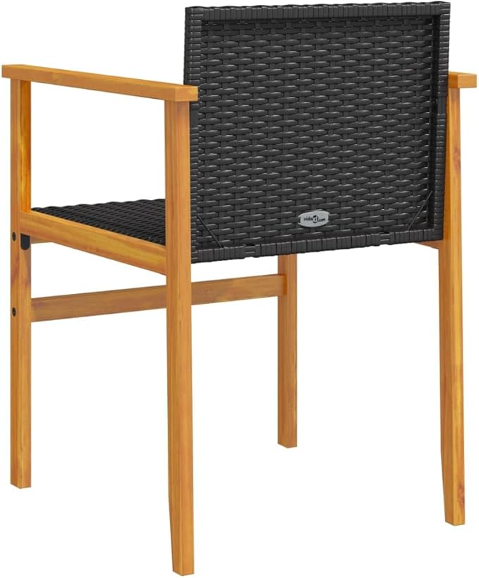 Patio Chairs 2 pcs Black Poly Rattan&Solid Wood Sillas para Patio Lawn Chairs for Dining Table Garden Chair for Picnic Study Courtyard Living Room