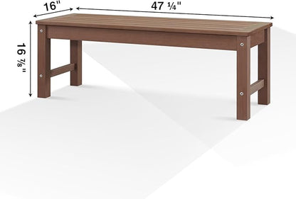 Psilvam Knight Bench, Two Person Outdoor Poly Lumber Patio Backless Bench, Weatherproof Garden Bench That Never Rot and Fade, Suit for Garden, Porch and Park (Brown)