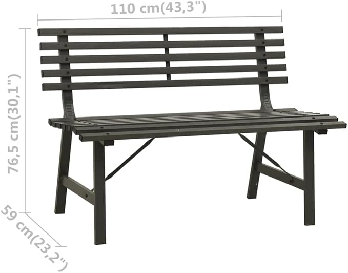 Outdoor Patio Bench, Metal Garden Bench with Backrest, Steel Park Bench Patio Furniture for Porch, Park, Yard, 43.3"x23.2"x30.1" Black -AA