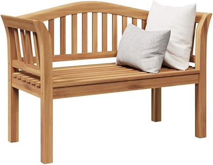 Solid Teak Wood Garden Bench 47.24 x 21.06 x 33.46 in Brown with Carved Armrests and Robust Square Legs for Outdoor Seating and Patio Furniture
