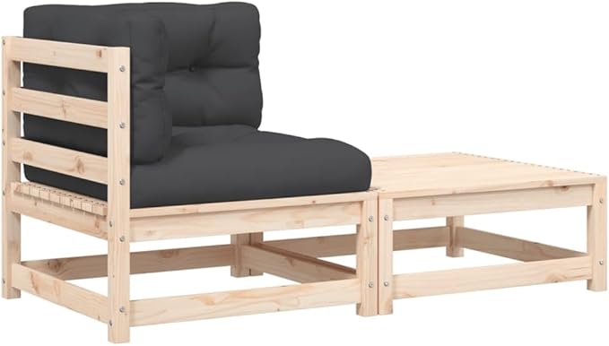 Solid Pine Wood Patio Sectional Sofa with Cushions & Footstool - Photo 2