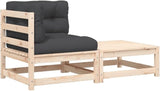 Solid Pine Wood Patio Sectional Sofa with Cushions & Footstool - Photo 2