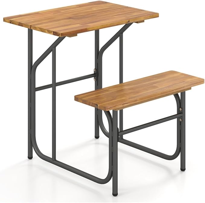 Acacia Wood Outdoor Table and Bench Set, Table and Chairs Set for Garden Picnic, Patio Furniture Set, Outdoor Bench Garden Benchs Park Benchs for Pool Beachs Backyard