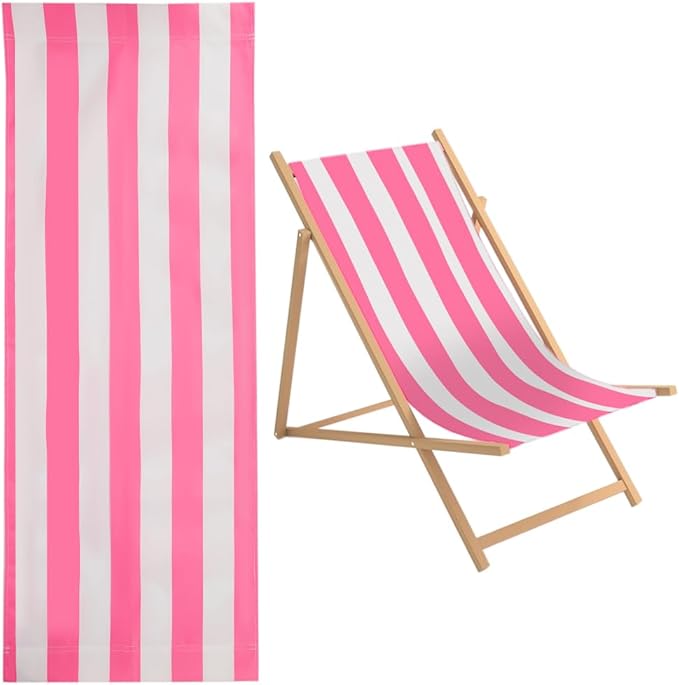 GORGECRAFT 1pcs Beach Sling Chair Replacement Lawn Chair Webbing Hot Pink and White Stripes Chair Oxford Cloth 435 * 1165mm Outdoor Patio Foldable Chaise Lounge Chair Fabric