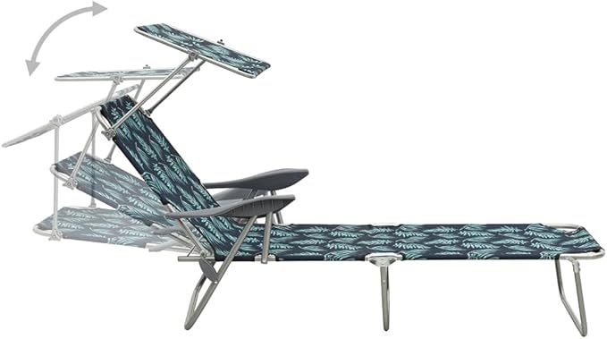 Foldable Sun Lounger with Canopy, Outdoor Sunbed with Adjustable Backrest - Photo 5