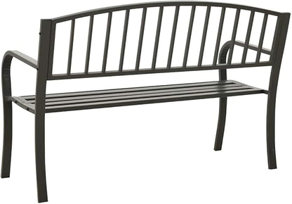 Durable Garden Bench Rectangular Contemporary Steel Frame Outdoor Seating for Patio Balcony 49.2 Inch Long Sleek Grey Finish Powder Coated Modern Design Comfortable Space