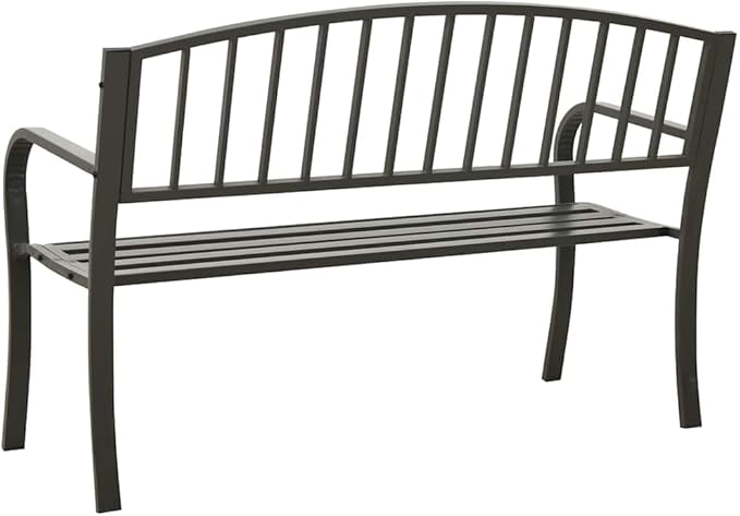 Outdoor Garden Bench, 49.2 Inch Metal Patio Seat for 3, Contemporary Grey Rectangular Bench for Backyard, Lawn, Porch and Terrace, Weather-Resistant