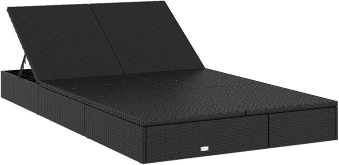 Double Black PE Rattan Sunbed 79x43in Outdoor Chaise Lounge with Adjustable Backrest for Patio Poolside Garden Camping - Photo 3