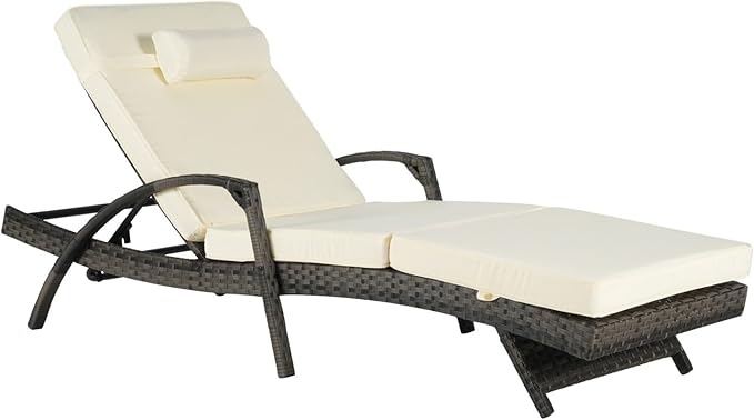 KEIKI Wicker Outdoor Chaise Lounge Chairs Set of 2 for Patio & Pool Side with 5-Level Adjustable Backrest and Cushions - Photo 8