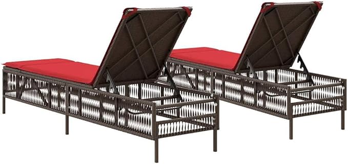 Brown PE Rattan Sun Lounger Set 2, Adjustable Backrest, 30.7" Wide, Steel Frame 535 lbs, Patio Garden Pool, Cushion - Photo 7