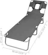 Folding Grey Outdoor Lounge Chair 74.4" 600D Oxford Chaise Adjustable Backrest Steel Frame 265 lb Portable for Garden - Photo 2